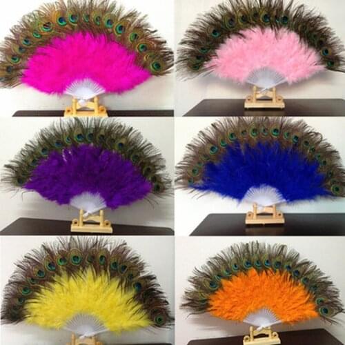 2020 Nice Feather Fan For Dance Props Hand Peacock Tail Feather Folding Fan Wedding Wonderful