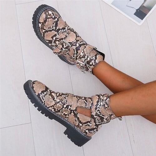 Women Ankle Boots Womens Fashion Shoes Woman Leather Buckle Ladies Female Sandals Boots Summer Serpentine Casual