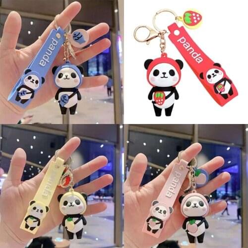Cartoon Panda Silicone Key Ring Charms 4-colors Keyrings for Kids Teenagers 87HD