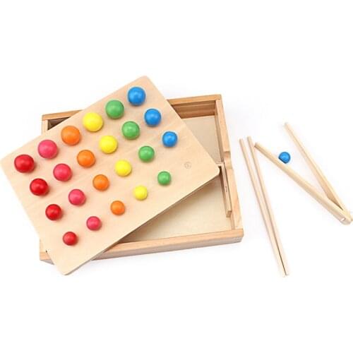 Montessori Wood Colorful Chopsticks Beads Toys Practical Life Toys Hand & Feet Finders Cognition Preschool Education Basic Life
