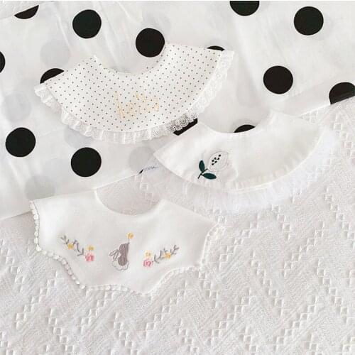 INS Korean Cotton Baby Bib Saliva Towel Girls Neck Decorative Burp Cloths With Wavy End 0-1-2 Years Old Kids Fashion Accessories