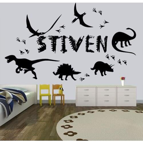 Dinosaur Customized your name T-Rex wall decals Kids Dinosaur Wall Sticker Bedroom Kids Girls Boys Teenager Room decor HY692