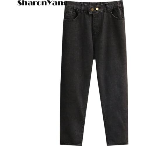 XL-5XL Large Size Mom Jeans Women Loose Straight Pants Denim Pants Female Elastic High Waist Plus Size Blue Spring Autumn New