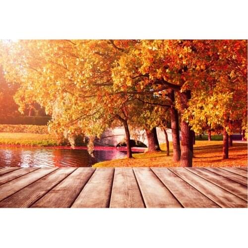 Autumn Lake and Maple Forest Backdrop Holiday Photography Background Celebration Photo Booth Studio Decor