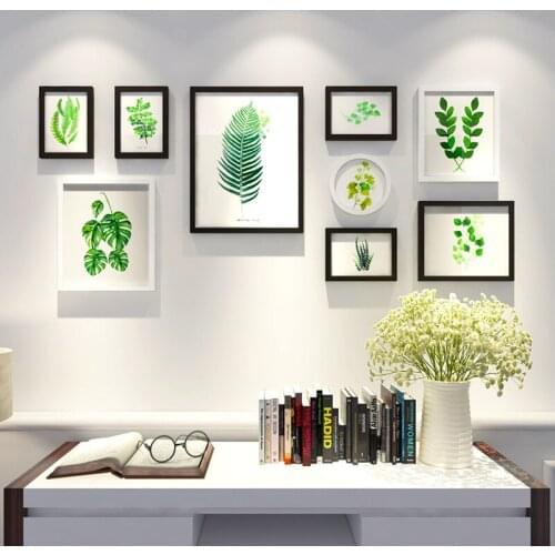 Plant Pattern Photo Frame Combination Pastoral Photo Frame for Family Pictures Wall Mural 9 Pieces Dining Room Picture Frames L