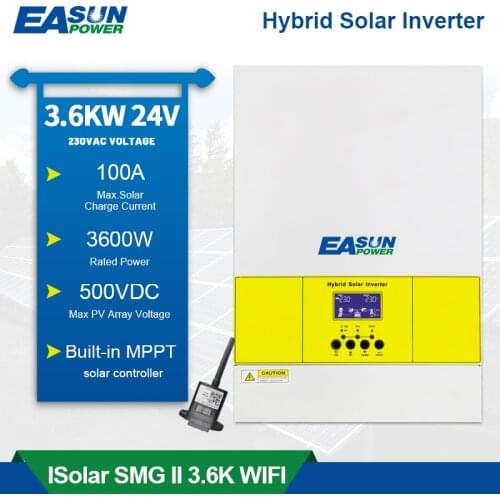EASUN POWER Bluetooth Inverter 3000W 500Vdc PV 230Vac 24Vdc 80A MPPT Solar Charger Support Mobile Monitoring USB LCD Control