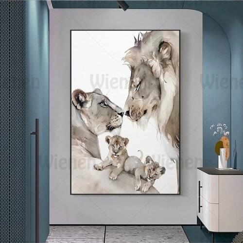 Canvas Painting Home Decoration Lions Family Painting Cartoon Animal Poster and Prints Modern Wall Art Picture Nursery Decor