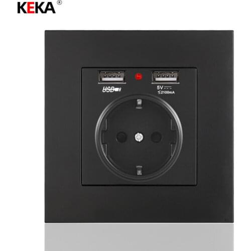 KEKA EU Standard Dual USB Port Socket Wall Charging Plug 2A Charger Adapter Power Socket High Quality Black PC CE Socket