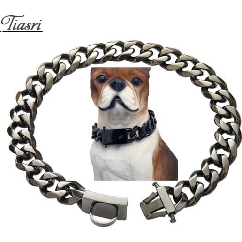 19mm Black Color Stainless Steel Dog Chain Collar Choker Cuban Style Chain Convenient to Lock High Polished Wholesale and Retail