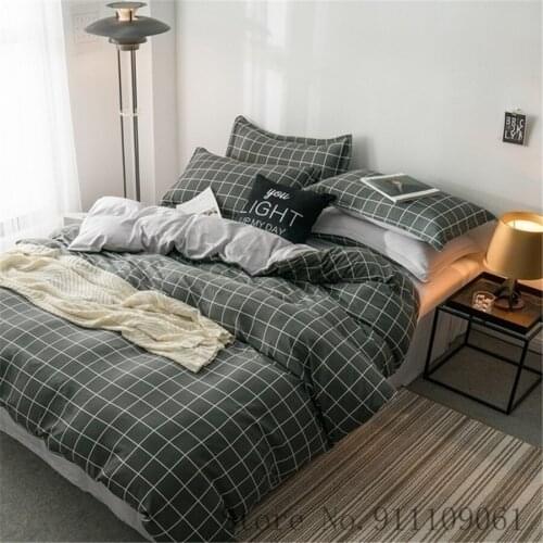 Home Textile Simple Plaid Gray Solid Pattern Bedding Sets Duvet Cover Bed Sheet Pillowcases King Queen Size Bedclothes 3/4Pcs