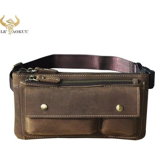 Fashion Original Leather Unisex Crossbody Sling Bag Design Casual Travel Cigarette Case Pouch Fanny Waist Belt Bag Pack 811-28