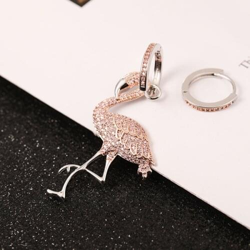 Fashion Pink Crystal Flamingo Earring Boucle D'oreille Long Drop Earring For Women Bird Zircon Jewelry Dropshipping Zk30
