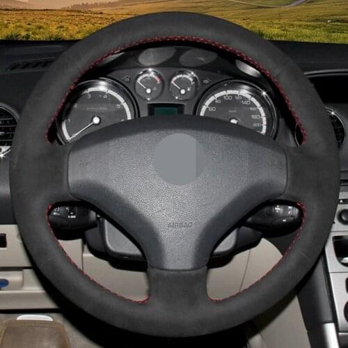 Soft Black Genuine Leather Suede Car Steering Wheel Covers For Peugeot 308 2007 2008 2009 2010 2011 2012-2013 408 2012-2014