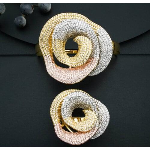 ModemAngel High Quality Geometry Round Bangle Ring Set for Women Bridal Dress Wedding Elegant Jewelry