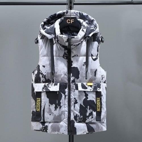 Autumn Winter Men Cotton Vest with Hoodie Fashion Mens Clothing Camouflage Vest Outdoor Elastic Casual Warm Windproof Waistcoat