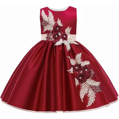PLBBFZ Kids Evening Dresses Summer Formal Dress For Children Costume Flower Party Dress Girl Infant Vestido Satin Embroidery
