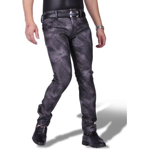Plus Velvet Fleece Winter Casual Pants Men Camouflage PU Leather Pencil Pants Motorcycle Pantalon Homme Trousers Clubwear Bottom