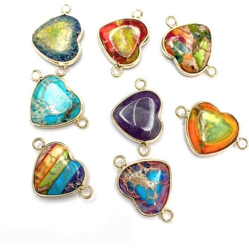 Love Heart Shaped King Stone Connector Double Hole Fashion Charm Pendant Suitable for DIY Handmade Exquisite Jewelry Accessories