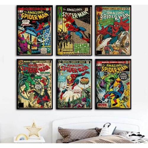Superhero Marvel Spiderman Comics Poster Character Painting Canvas Painting Prints Wall Art Decoration Pictures for Kids Bedroom