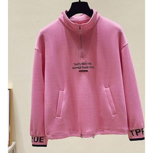 Pullover Spring and Autumn New Korean Style Stand-up Collar Zipper Fashion Loose Western Style Wild Long-sleeved Sweater Women