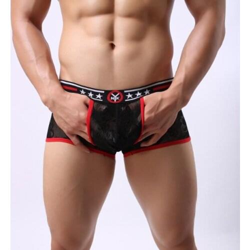 Mesh Mens Boxers lace Sexy Underwear Gauze Boy Shorts Male Low Rise Waist Trunks Sexy Transparent Boxer Underwear Size M L XL