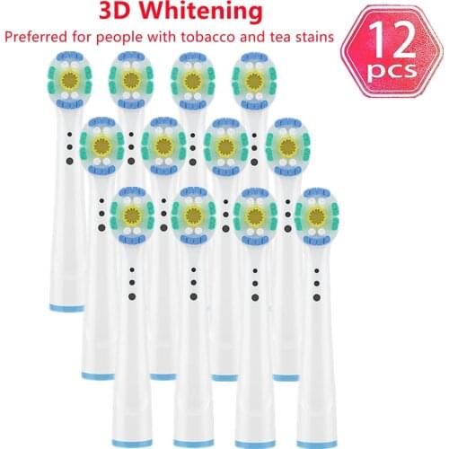 3D Whitening Brush Head nozzles for Braun Oral B Replacement Toothbrush Head Preferred for People with Tobacco Tea Stains 12pcs