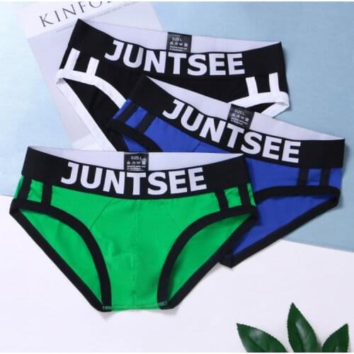 Juntsee mens underwear mens briefs cotton fashion sexy summer breathable tide mensunderwearlow waist lycracotton three shorts