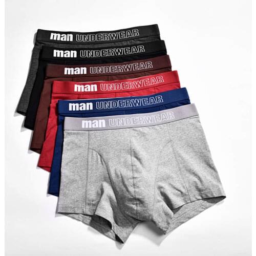 2019 Men Daily Underwear Cotton Solid Boxer Shorts Breathable Mens Mid Waist Lingerie Knickers 3pc 4pc 6pc Wholesale Plus Size