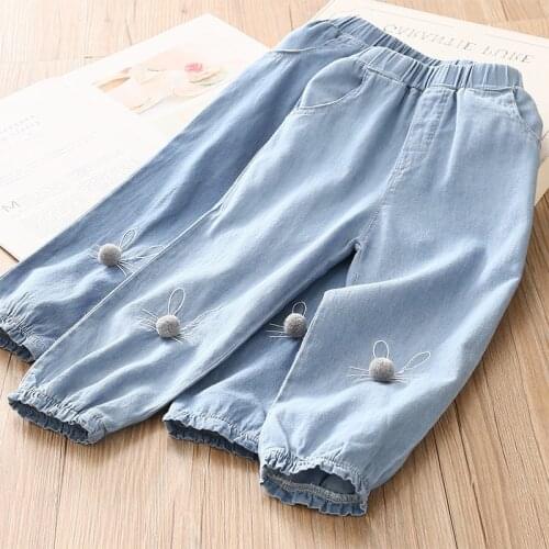 2021 Spring Kids Pants Toddler Girls Cartoon Casual Denim Pants Childrens Solid Loose Soft Jeans For Girl Baby Trousers 3-8 Y