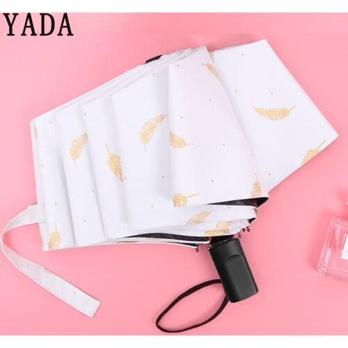YADA Design Bronzing Feather Pattern Umbrella Fold Rainy Umbrella For Women UV Rainproof Sun Protection Parasol Umbrella YD097