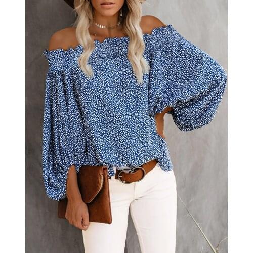 S-2xl Spring And Summer All Over Print Surplice Neck Lantern Sleeve Loose Casual Womens Blouse Ladies Plus Size Tops Daily Wear