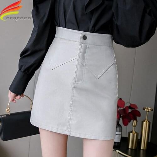 New 2020 Autumn Winter White Or Black Leather Skirt Women High Waised Korean Fashion Clothing A Line Casual PU Mini Skirts Women