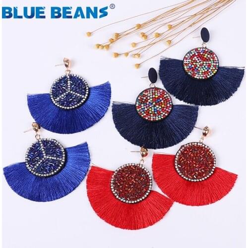 Punk Tassel Earrings Women Bohemian Earrings Fashion Jewelry Rhinestone Earrings Star African Colorful Handmade Fringe kpop Cute