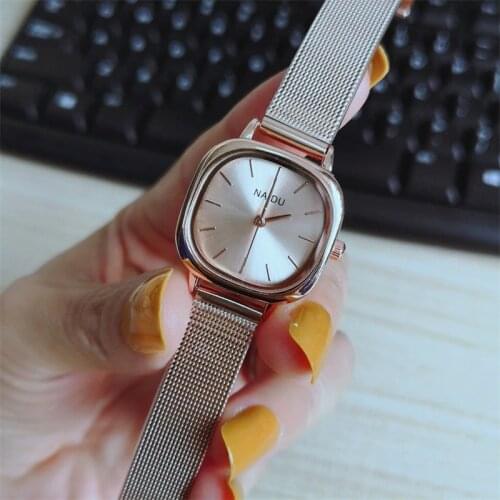 Rose Gold Women Fashion Watches Minimalist Square Ladies Wristwatches Simple Stainless Steel Mesh Strap Woman Quartz Clock
