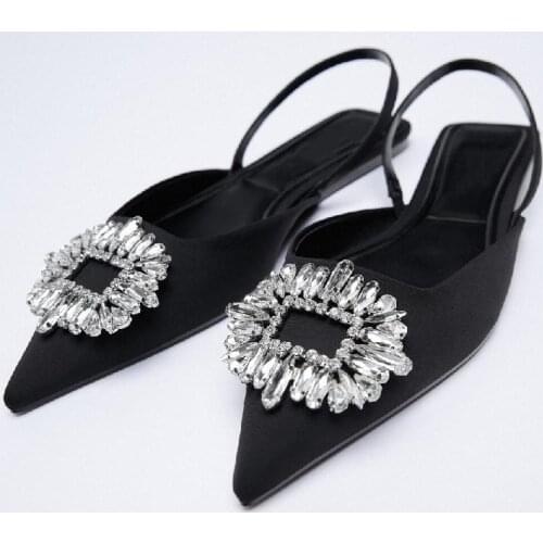ZAR 2021 Summer New Single Shoes Women Brethable Fashion Pointed Toe Flat Sexy Rhinestone Stiletto Muller Sandals And Slippers