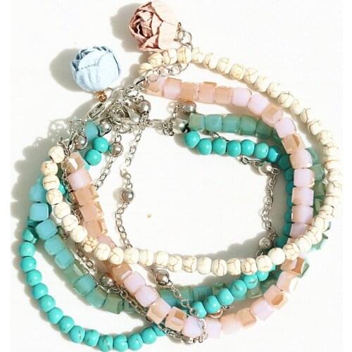 Fashion summer bracelet with flowers boho handmade crystal beads bracelets for women jewelry