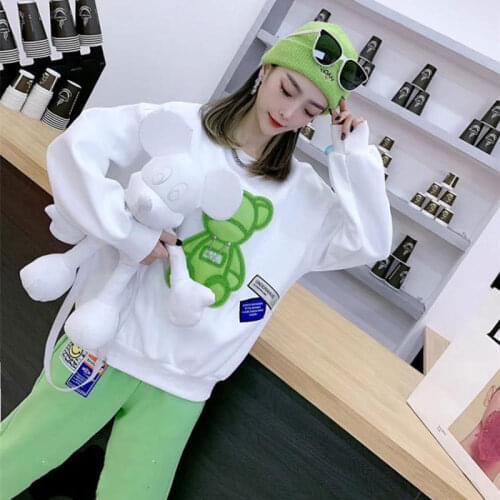 2021 Spring And Autumn Embroidery Bear Tracksuit Women O-neck Patches Sport Sets Sweatshirt and Pants