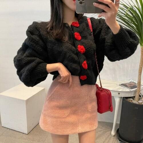 Alien Kitty 2021 New Women Sweaters Knitted Female Solid Floral Elegant Puff Sleeves Fashion Cardigans Office Lady Casual Tops