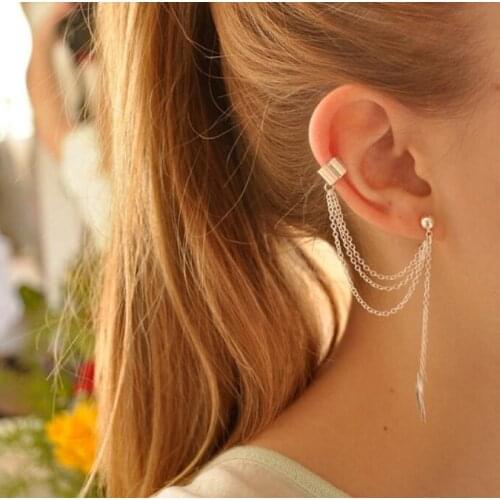 1 Piece Fashion Leaf Design Crystal Stud Earrings Tassel Earrings for Women Star Ear Cuff Jewelry Gold Color Silver Earrings