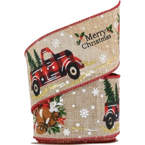 10Yards 63mm Christmas Ribbon Pattern Wired Edge for DIY Floral Gift Wreaths Hair Bow Wedding Winter Festival Holiday Supplies