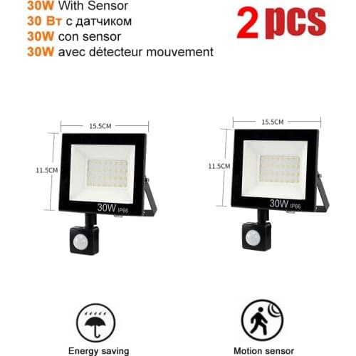 2 pcs 220V 10-100W LED FloodLight Spotlight Exterior Street wall reflector LED Light PIR Motion Sensor Lamp IP65 Waterproof Gard