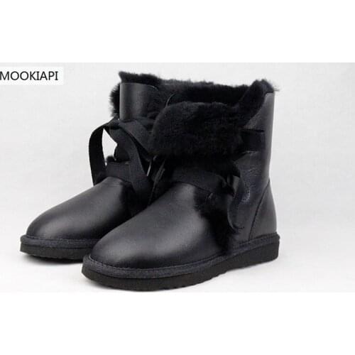 2019 Quality Fashion Women Snow Boots Genuine Sheepskin Leather Boots 100% Natural Fur Winter Boots Warm Thick Wool Women Boots