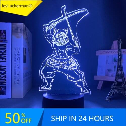 3d Led Night Light Anime Demon Slayer Kimetsu No Yaiba for Bedroom Decor Light Manga Birthday Gift Inosuke Hashibira Led 3d Lamp