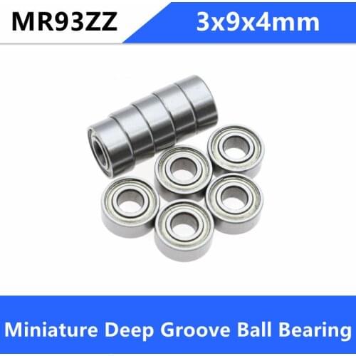 100pcs/lot MR93ZZ 3*9*4 miniature ball bearing MR93 MR93-2Z shielded deep groove ball bearings 3x9x4 mm