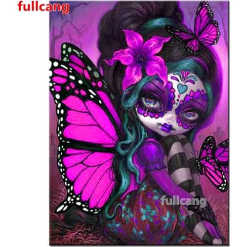 5d Diamond Painting Purple Skull Girl Full Set Diamond Embroidery With Square Round Stones Diamond Mosaic Butterfly Fairy,JX2094