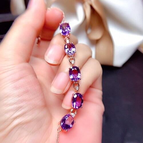 18k Rose Gold Color Purple Crystal Amethyst Gemstonds Diamonds Chain Bracelets for Women Fashion Luxury Fine Jewelry Bijoux Gift