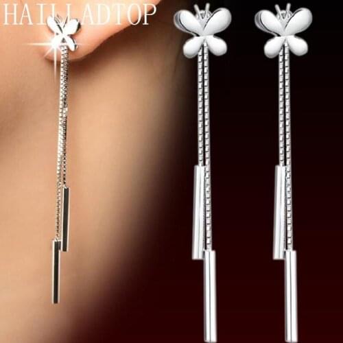 Elegant Female Girl Ear Jewelry Silver Butterfly Long Tassel Drop Earrings Long Tassel Drop Butterfly Dangle Earrings for Women