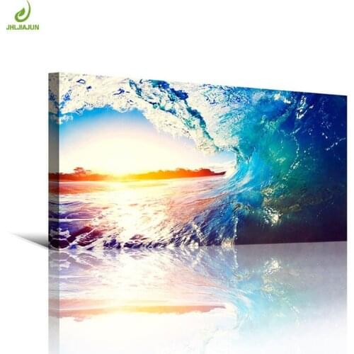 JHLJIAJUN Sunset Wave Canvas Painting Wall Art Modern Marine Seascape Colorful Picture Home Decor Wall Art For Living Room