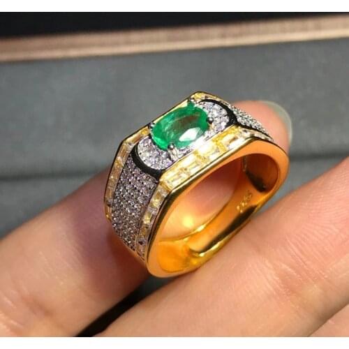Natural Emerald Ring 925 Silver Man Ring Luxurious Atmosphere Dignified and Elegant