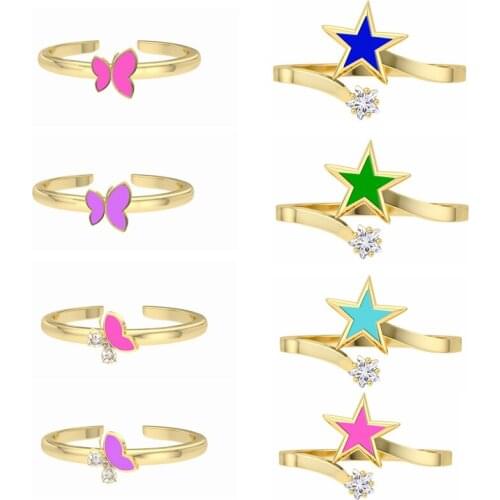 CANNER Asymmetry Colorful Butterfly Star Rings For Women Teen 925 Silver Bling Zircon Luxury Finger Rings anelli fedine argento